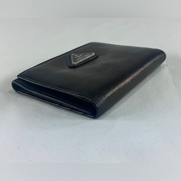 Prada Snap Button Trifold Wallet Bronze Metallic Brown Leather Cardholder Italy - Picture 15 of 15